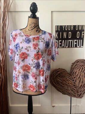Rolla Coster White Short Sleeve Tee with Pink & Blue Floral Print